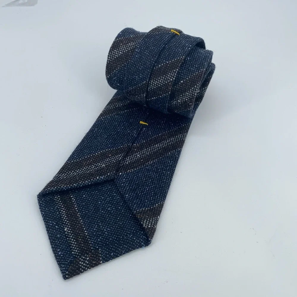 Eton Tie Mens One Size Brown Blue Striped Wool Professional Classic Fit Necktie